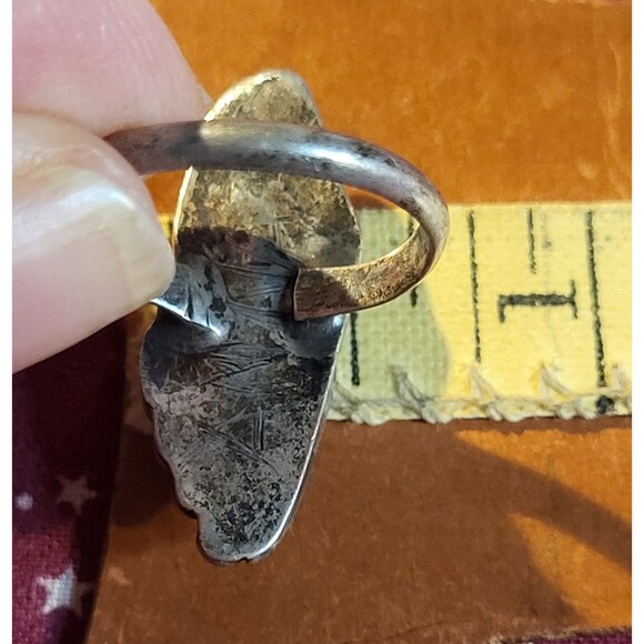 Vintage Navajo Turquoise & Mother of Pearl Sterling Silver Old Pawn Ring 6.25 - Picture 8 of 10